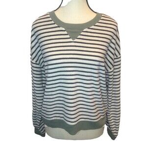 Madewell MWL Velour Navy BLUE Striped Sweatshirt Sz Medium